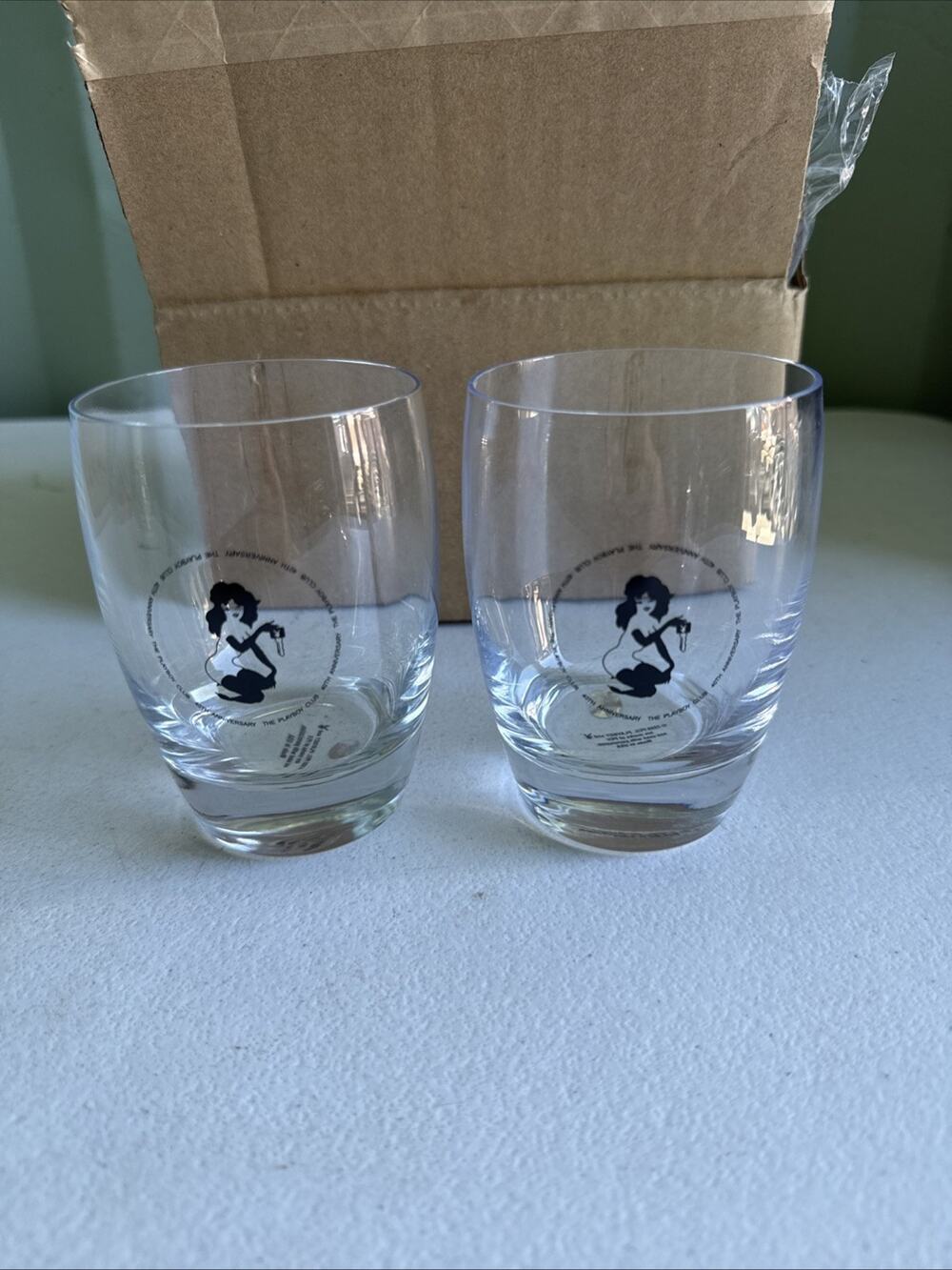 Playboy 40th Anniversary Playboy Club Bunny 10 oz Clear Drinking Glass Lot Of 2